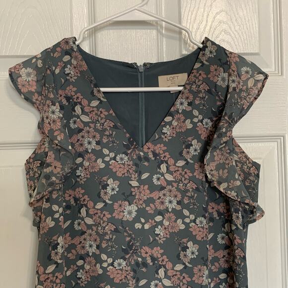 Loft Petite Floral Flutter Sleeve Shift Dress - Picture 3 of 8